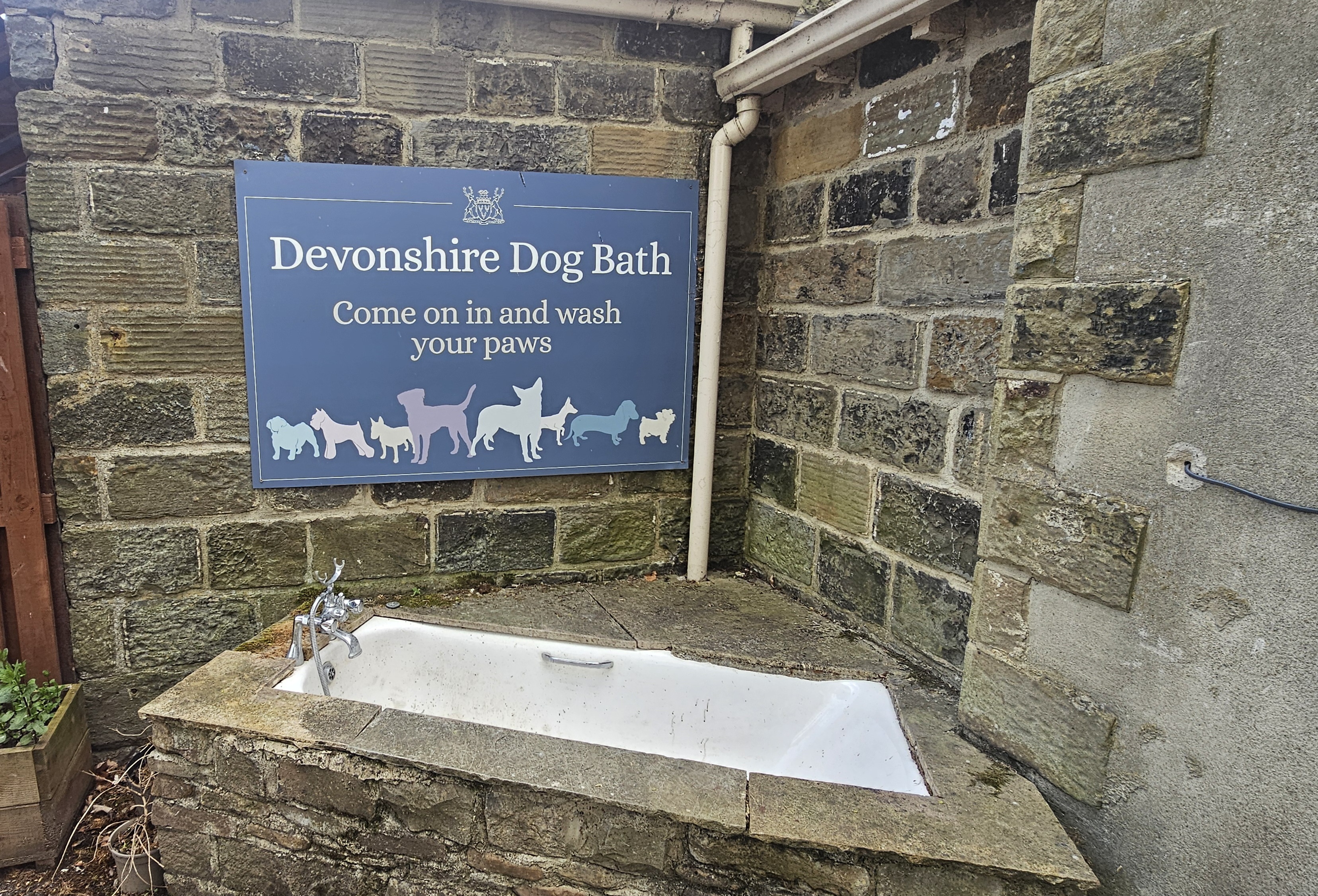 The "Devonshire Dog Bath" outside the Devonshire Arms — for washing off muddy paws