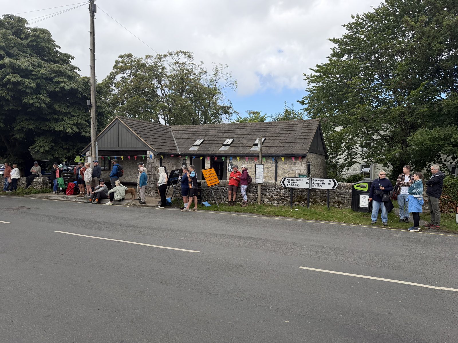 The crowd lining the road through Kettlewell waiting for the Tour of Britain