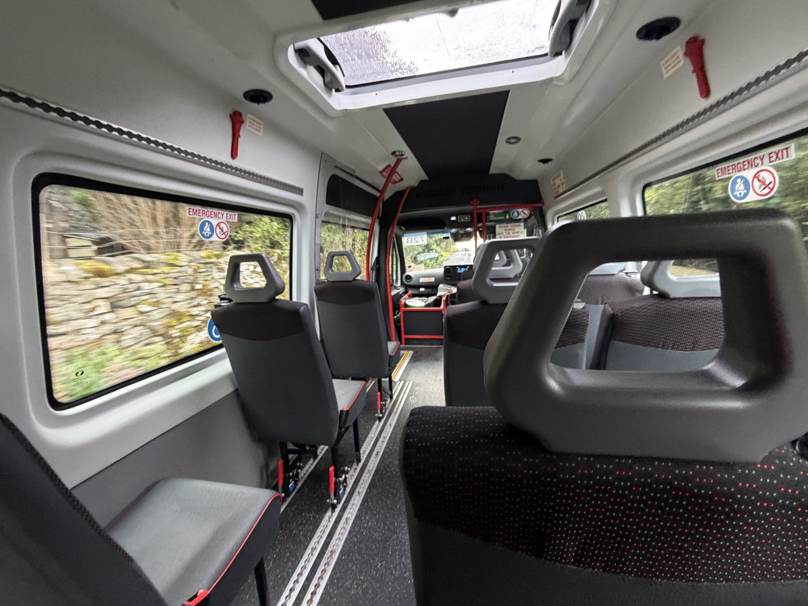 Inside the Upper Wharfedale Venturer minibus between Buckden and Grassington